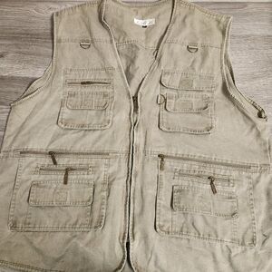 Vintage Eidlovais Lodestar Khaki Vest Size XXL Multi Zip Pockets Hiking‎ Fishing